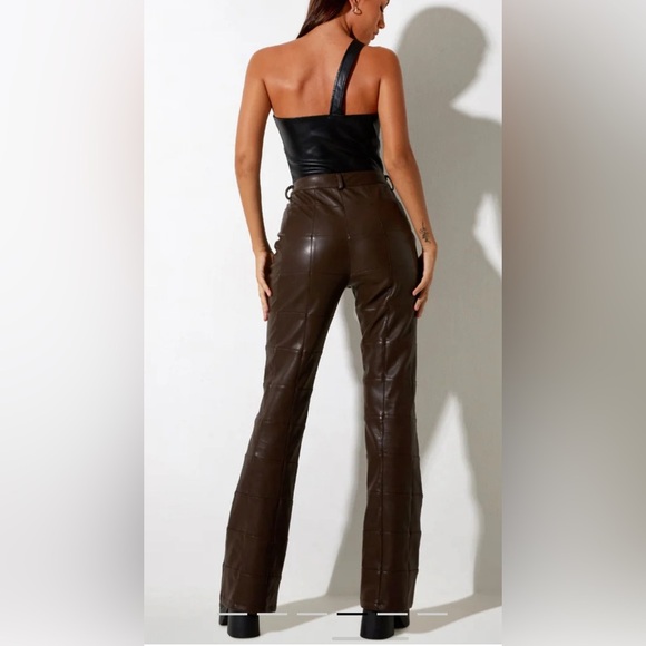 Motel Rocks Zolo Trouser In PU Patchwork Choco Brown - Picture 3 of 6